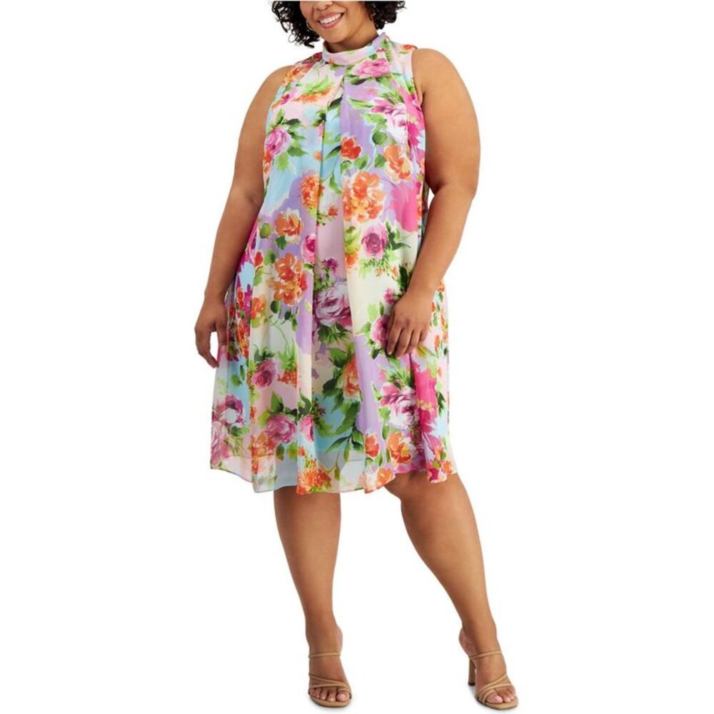 Signature by Robbie Bee Womens Plus Size Floral A-line Dress, NWT